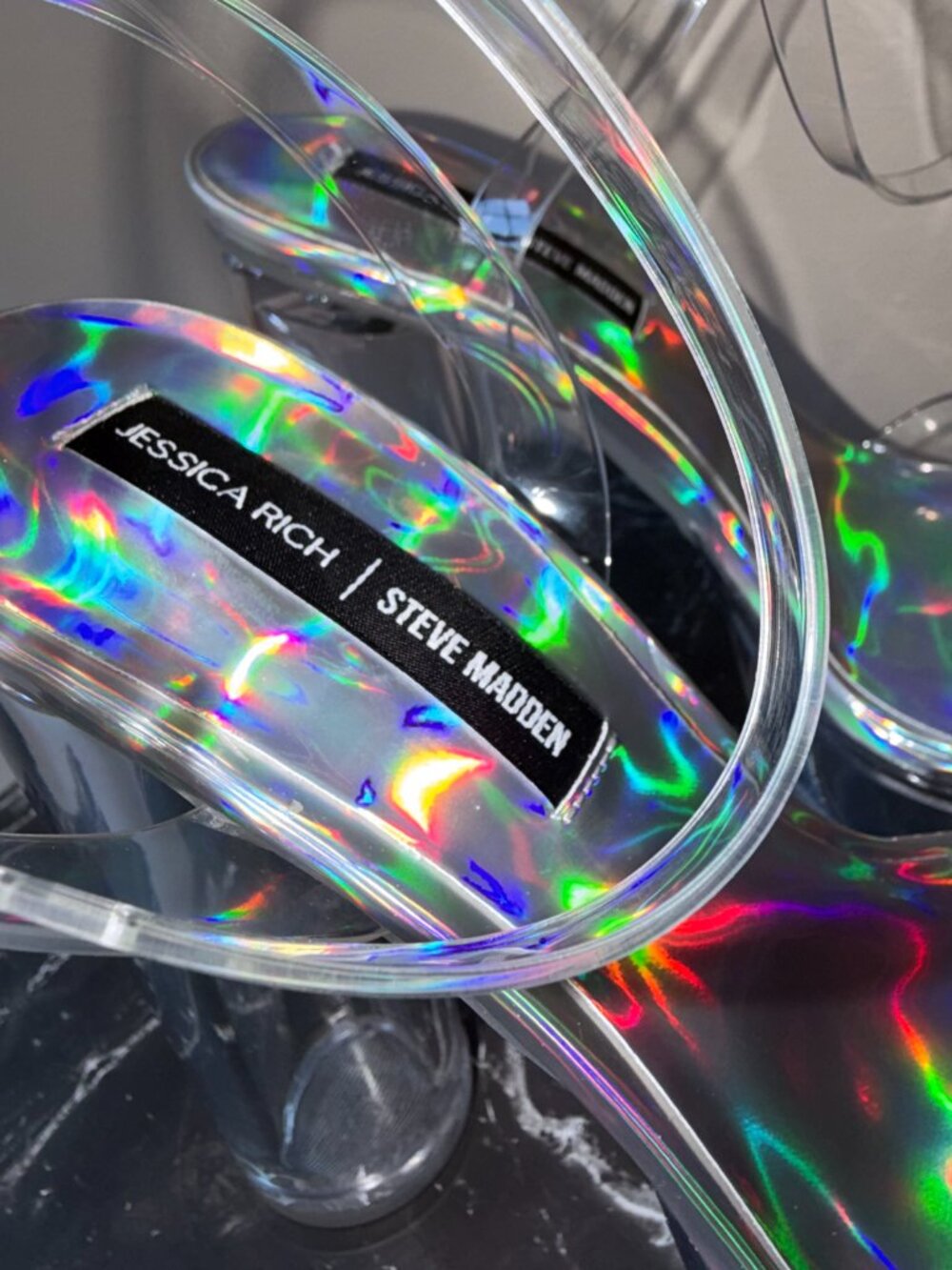 NEW Steve Madden x Jessica Rich Holographic Clear Platform Heels- US 7 - Picture 2 of 10